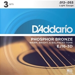 D'Addario EJ16 Phosphor Bronze Acoustic Guitar Strings - .012-.053 Light (3-pack)