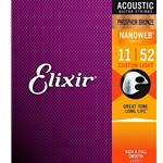 Elixir 16027 Nanoweb Phosphor Bronze Acoustic Guitar Strings - .011-.052 Custom Light