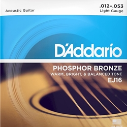 D'Addario EJ16 Phosphor Bronze Acoustic Guitar Strings - .012-.053 Light