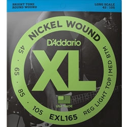 D'Addario EXL165 Nickel Wound Bass Guitar Strings - .045-.105 Regular Light Top/Medium Bottom Long Scale