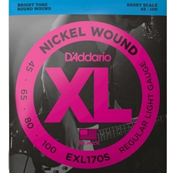 D'Addario EXL170S Nickel Wound Bass Guitar Strings - .045-.100 Regular Light, Short Scale