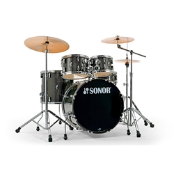 Sonor AQX Stage 5-piece Drum Set with Hardware Pack and Throne - Black Midnight Sparkle