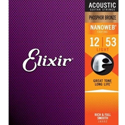 Elixir 16052 Nanoweb Phosphor Bronze Acoustic Guitar Strings - .012-.053 Light