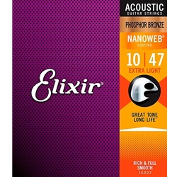 Elixir 16002 Nanoweb Phosphor Bronze Acoustic Guitar Strings - .010-.047 Extra Light