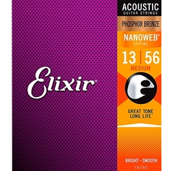 Elixir 16102 Nanoweb Phosphor Bronze Acoustic Guitar Strings - .013-.056 Medium