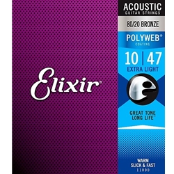 Elixir Strings 11000 Polyweb 80/20 Bronze Acoustic Guitar Strings - .010-.047 Extra Light